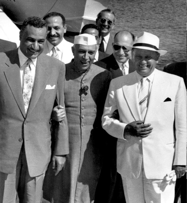 Tito, Nasser and Nehru arriving at Brijuni, 1956